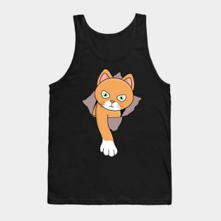 Funny Cat Long Paw Reaching Through Hole Crack Tear Tank Top